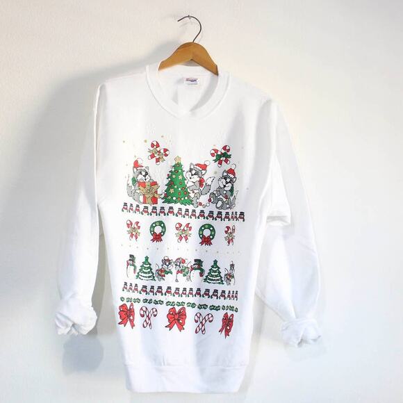 Vintage Crazy Cat Lady Christmas Sweater Sweatshirt Medium - Picture 1 of 4